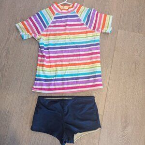 Lands End Swimsuit Short Sleeve Striped Colorful Rash Guard w/ Boy Shorts -12